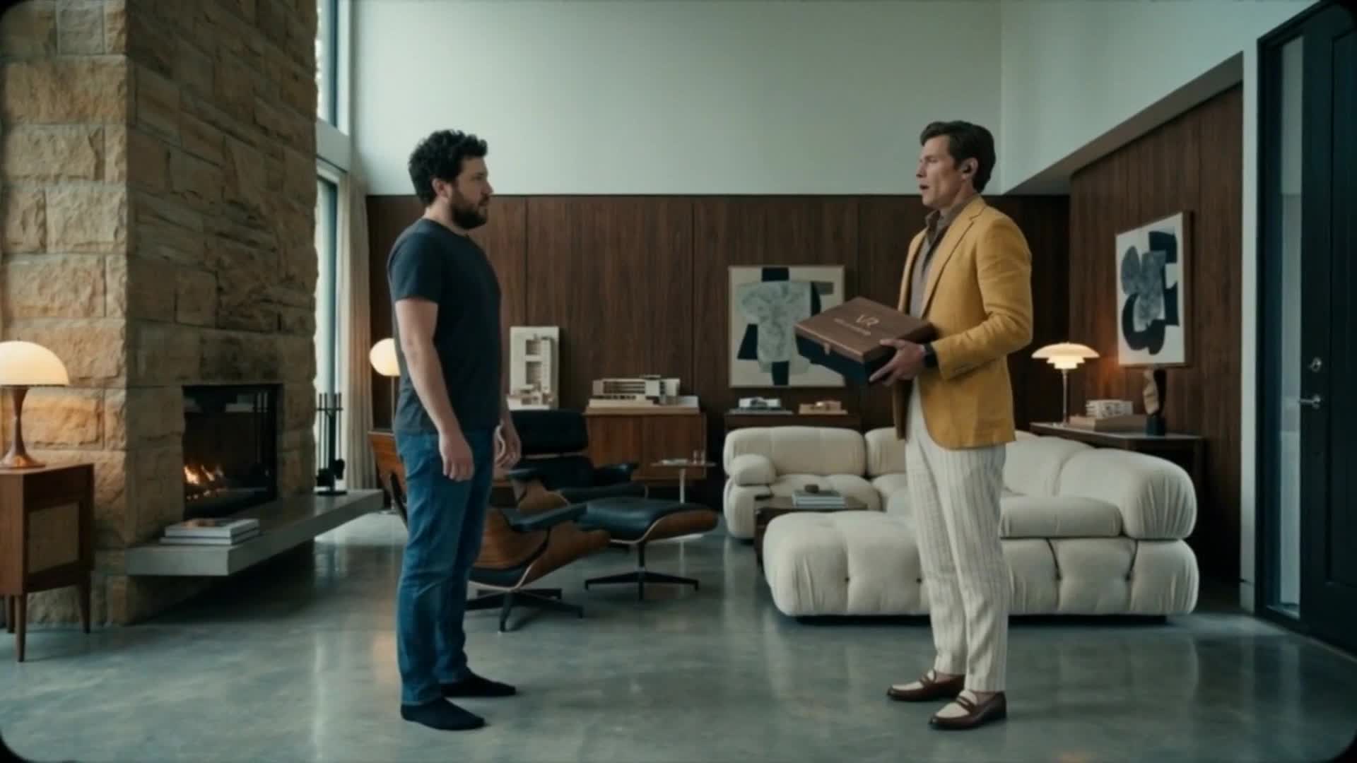 Adam and Dex in the living room, a still from Virtual